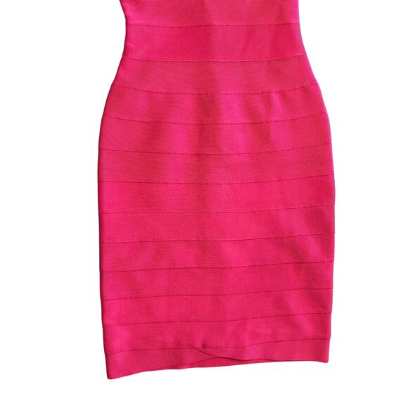 Hervé Léger Fuchsia Bandage Dress XS Deep V Bodycon Mini Clubwear Cocktail - Picture 8 of 14